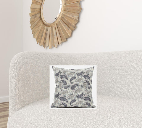 16” Gray Cream Boho Paisley Suede Throw Pillow