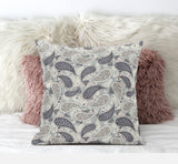 18” Gray Cream Boho Paisley Suede Throw Pillow