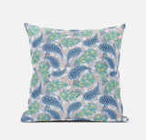 16” Green Indigo Boho Paisley Suede Throw Pillow