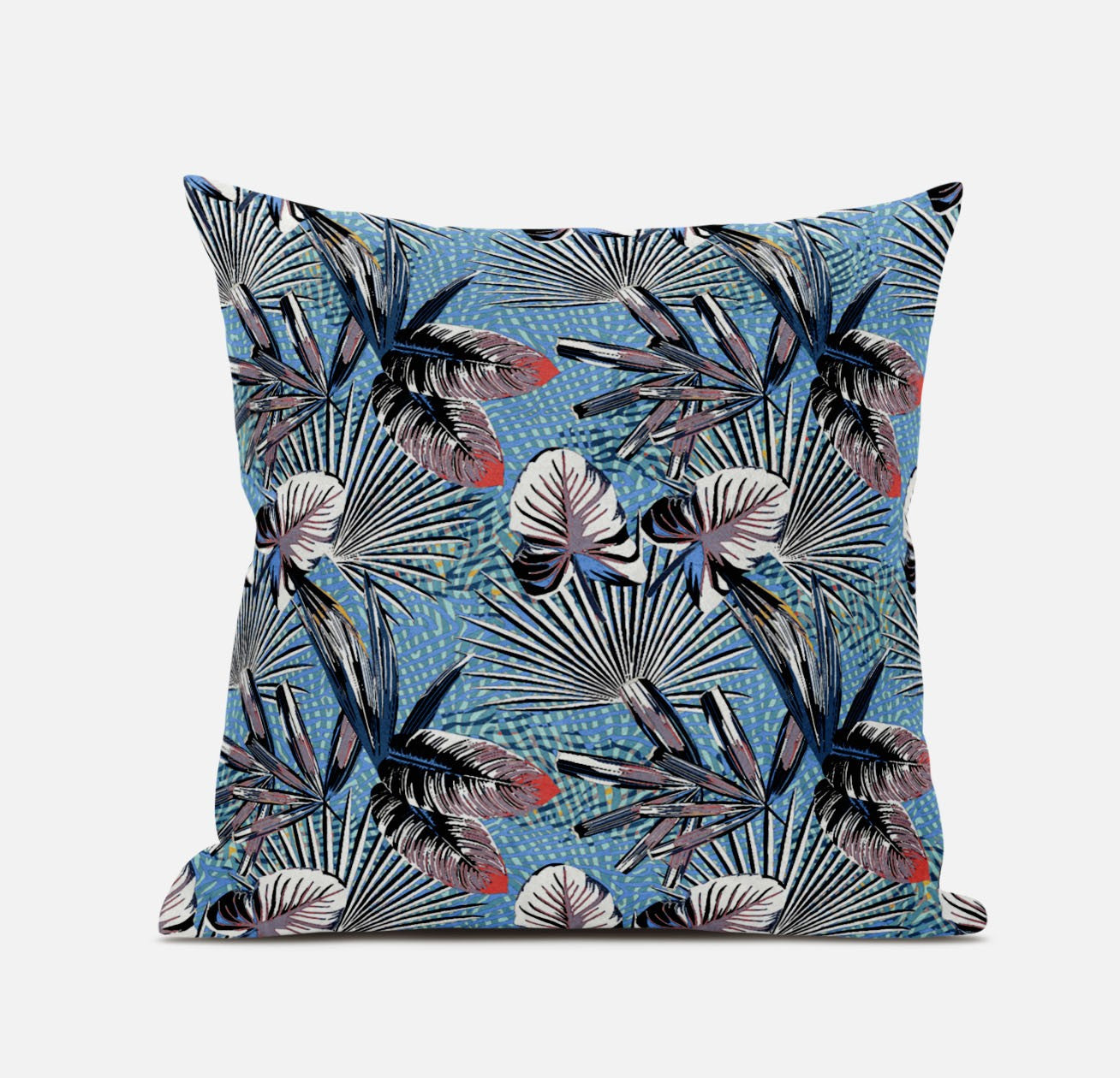 20” Black Blue Tropical Suede Throw Pillow
