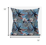 20” Black Blue Tropical Suede Throw Pillow