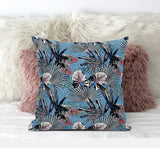 20” Black Blue Tropical Suede Throw Pillow