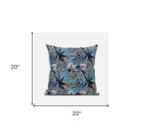 20” Black Blue Tropical Suede Throw Pillow