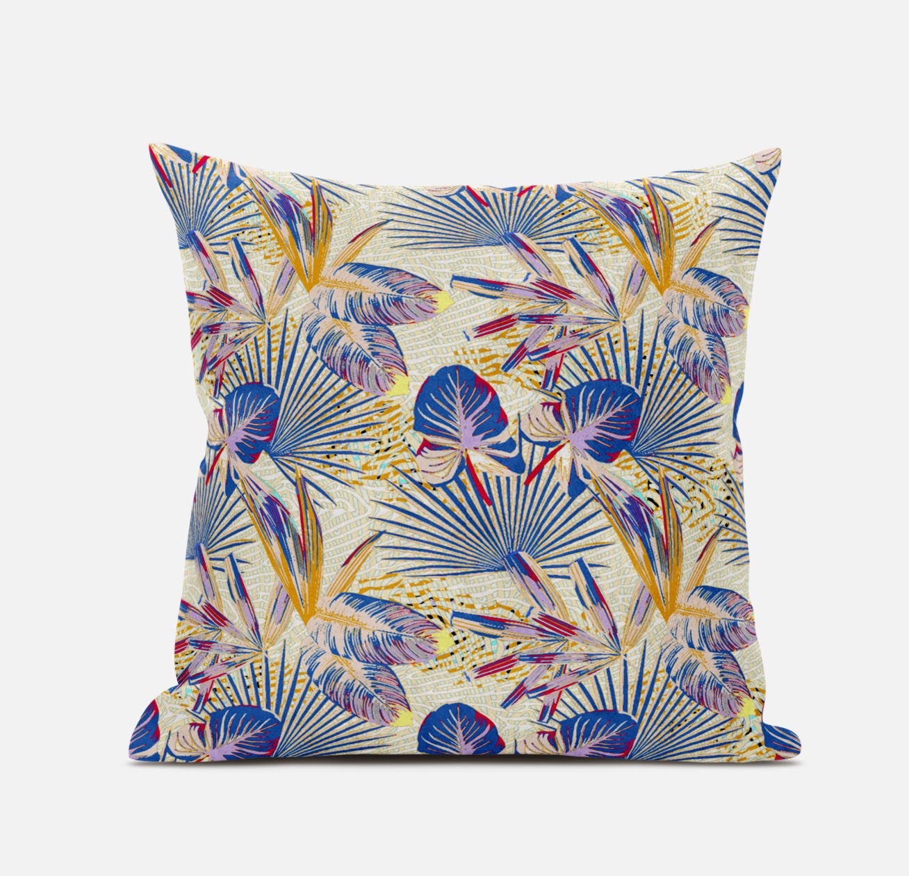 16” Blue Cream Tropical Suede Throw Pillow