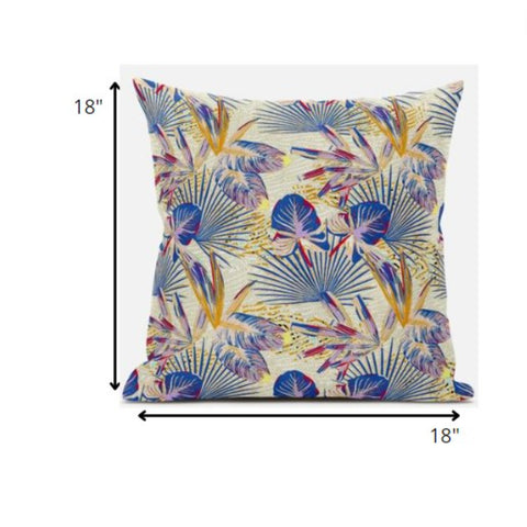 18” Blue Cream Tropical Suede Throw Pillow