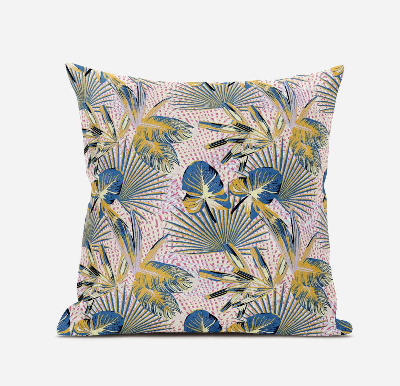 16” Blue Gold Tropical Suede Throw Pillow