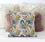 16” Blue Gold Tropical Suede Throw Pillow