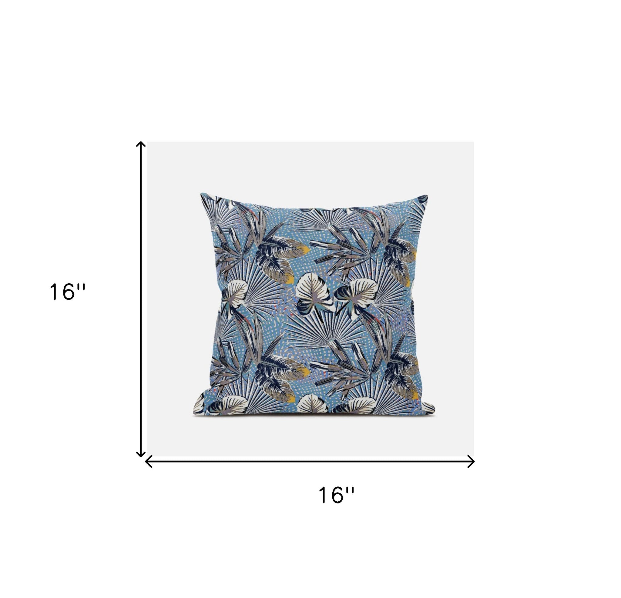 16” Gray Blue Tropical Suede Throw Pillow