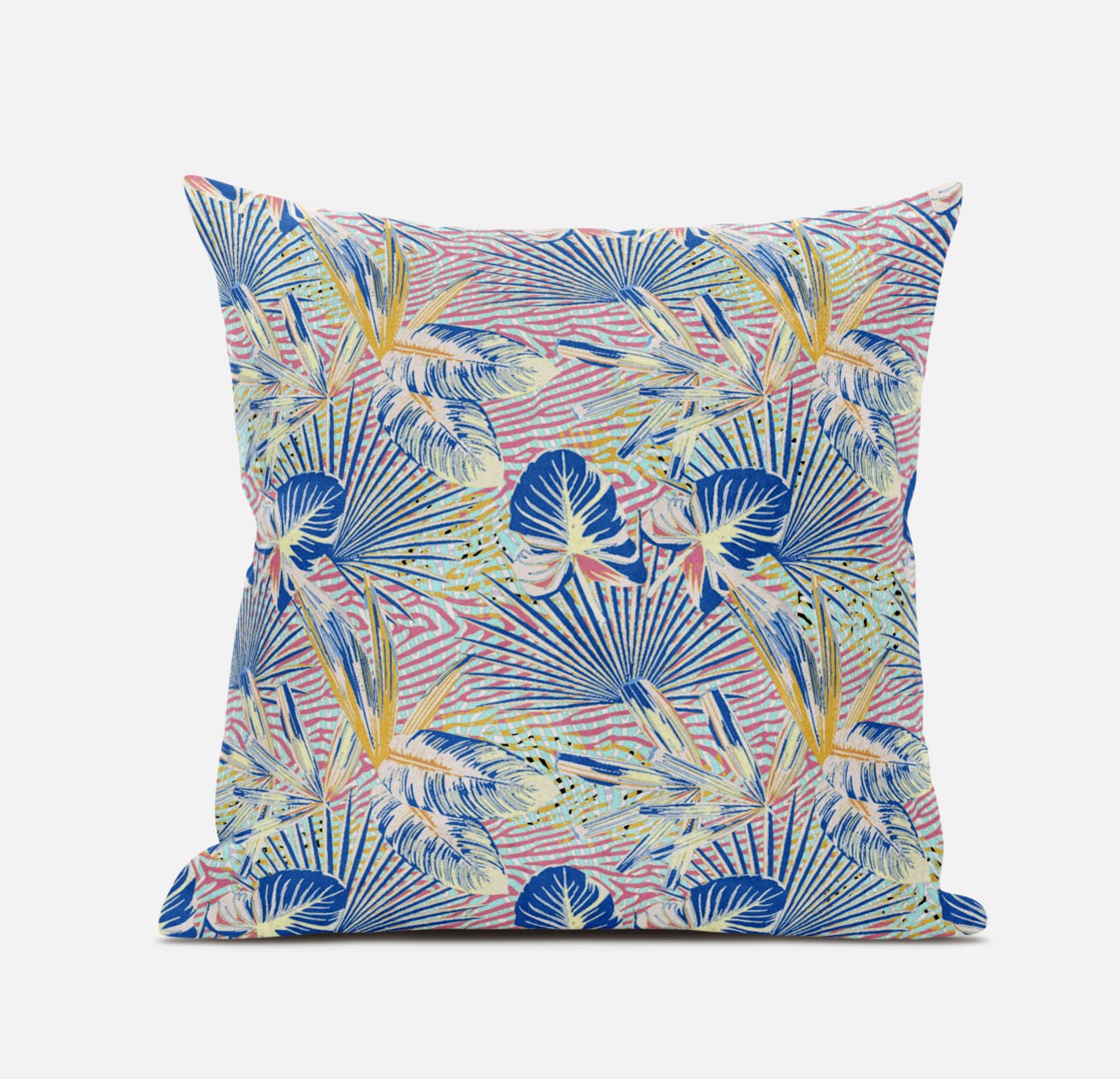 16” Blue Pink Tropical Suede Throw Pillow