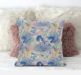 18” Blue Pink Tropical Suede Throw Pillow