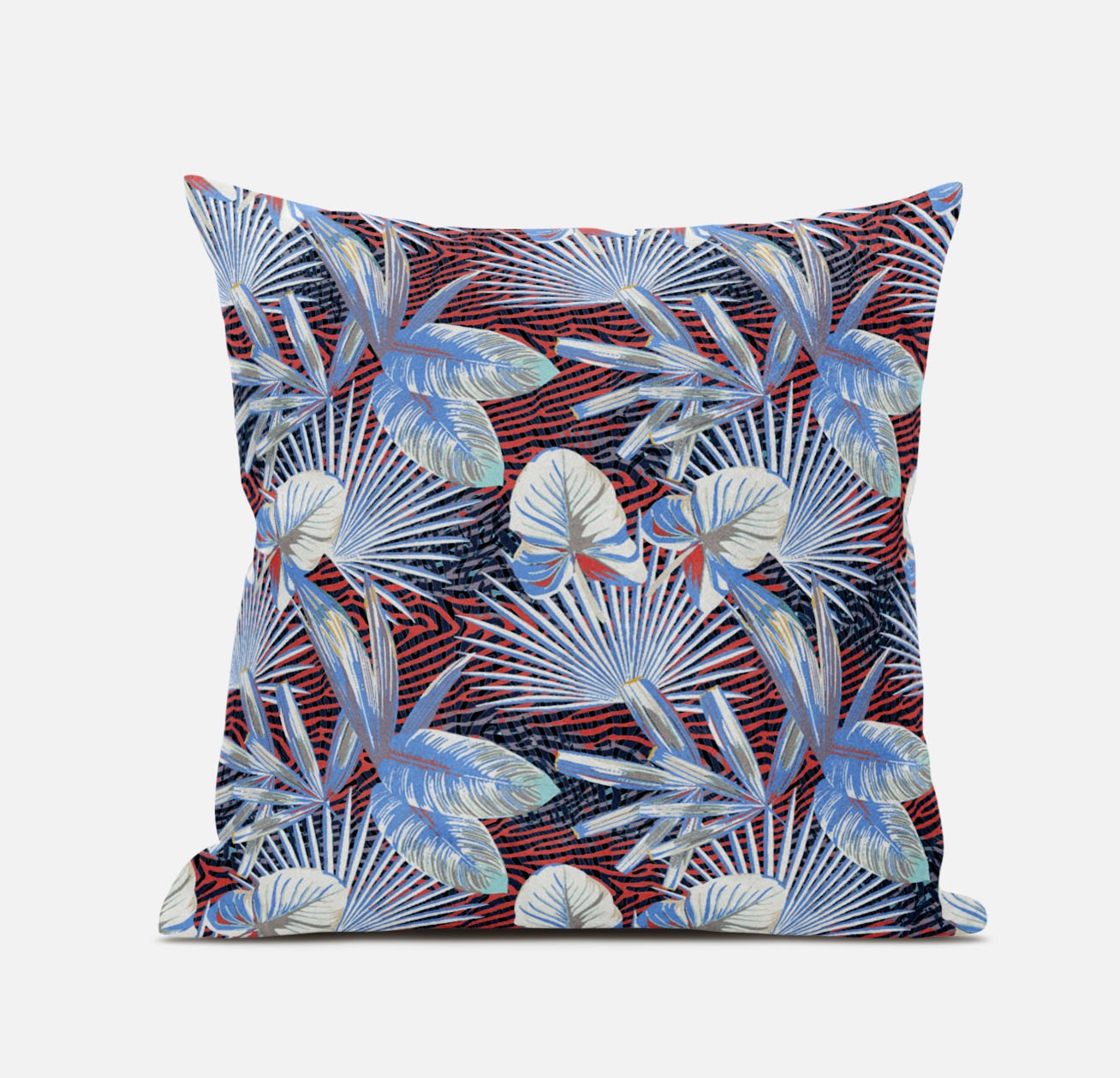 16” Blue Red Tropical Suede Throw Pillow