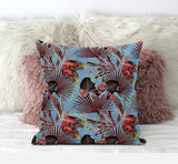 16” Coral Blue Tropical Suede Throw Pillow