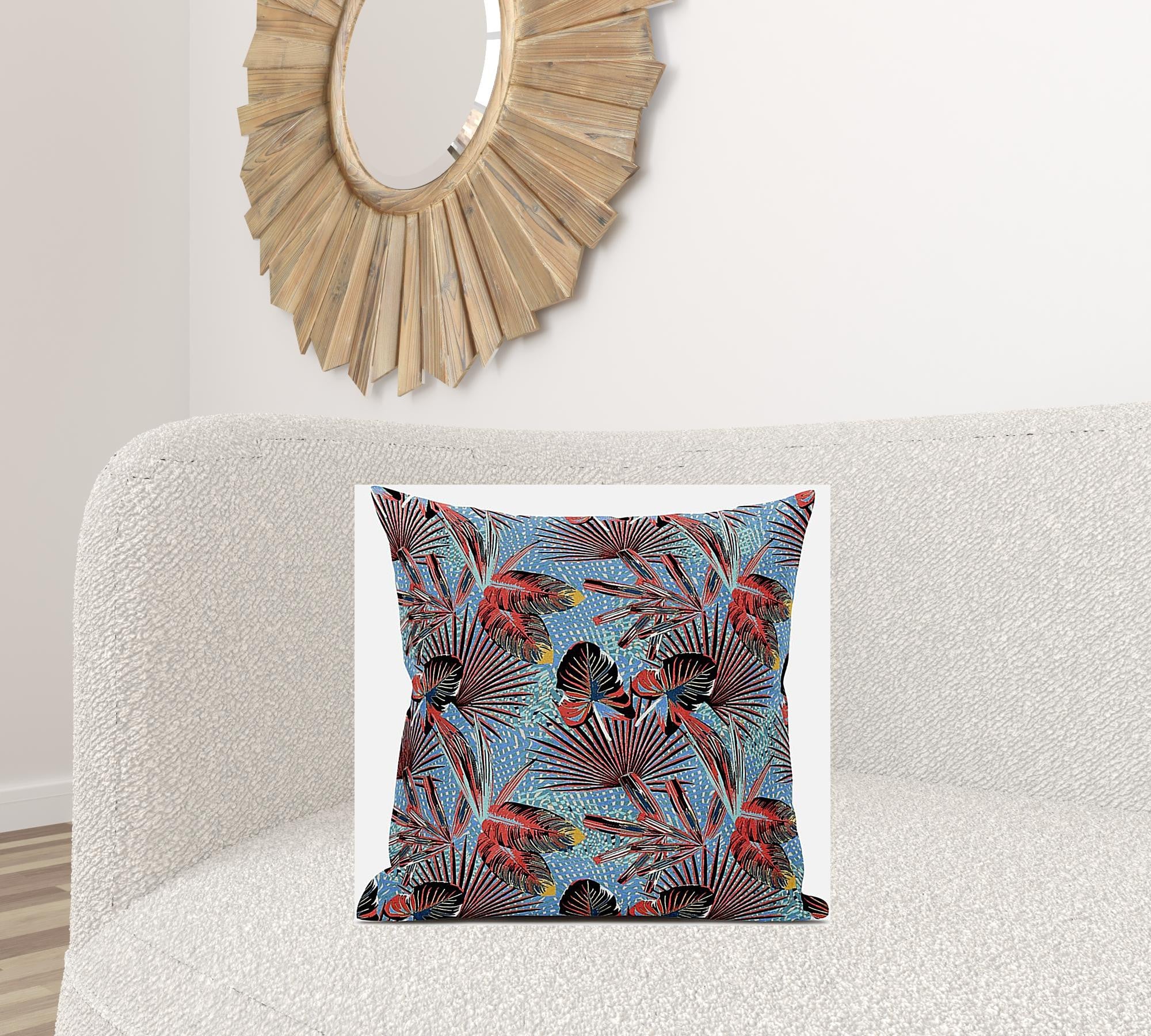 18” Coral Blue Tropical Suede Throw Pillow