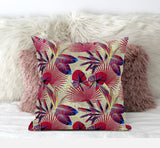 16” Pink Yellow Tropical Suede Throw Pillow