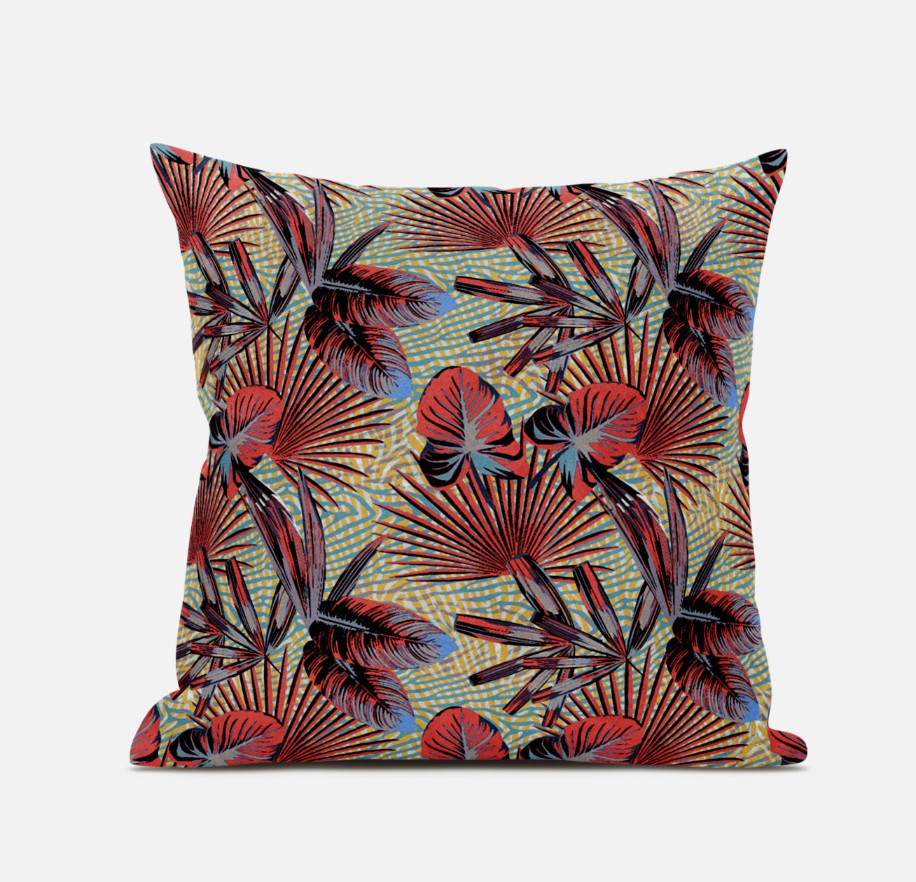 18” Red Yellow Tropical Suede Throw Pillow