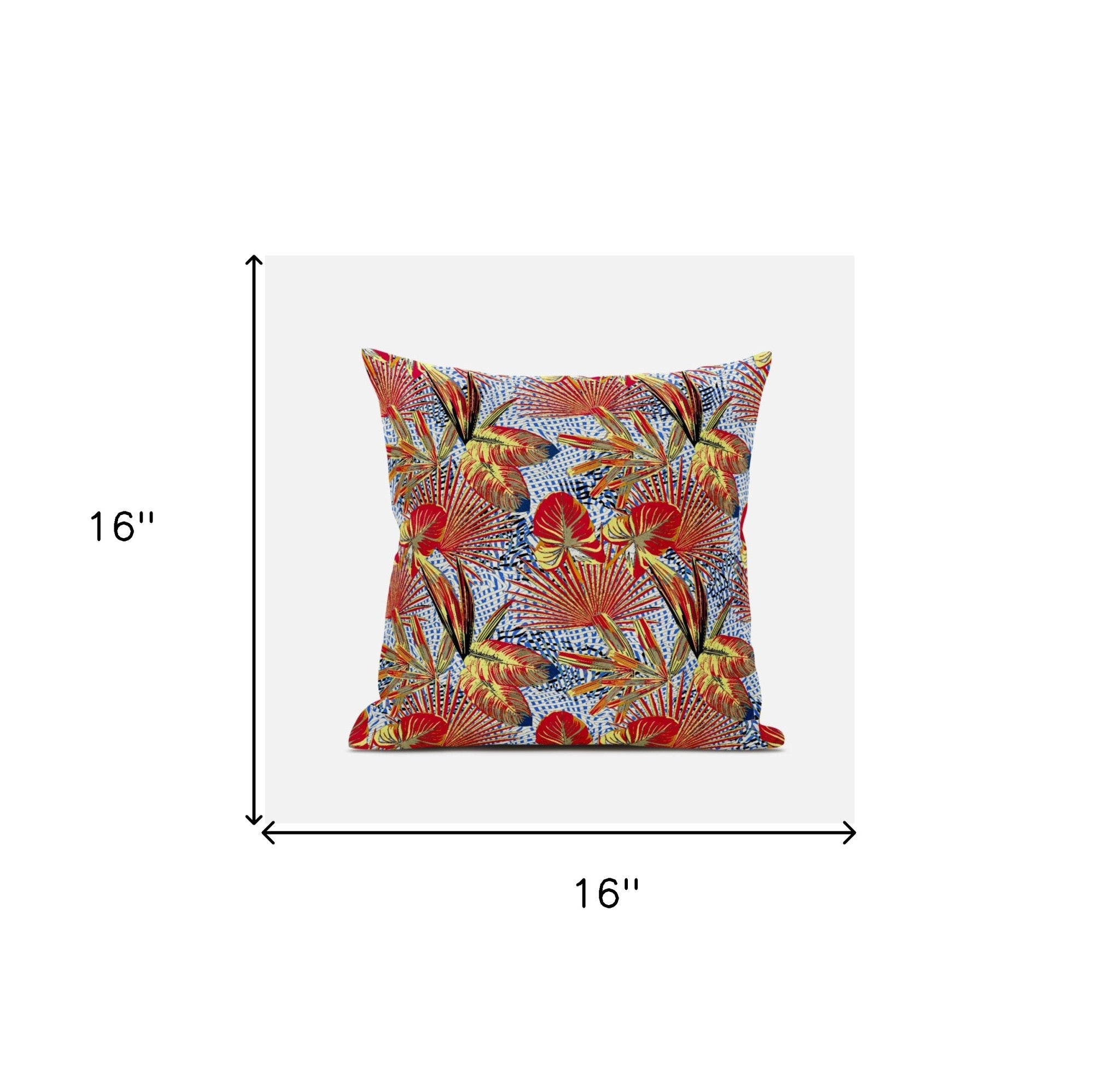 16” Crimson Yellow Tropical Suede Throw Pillow
