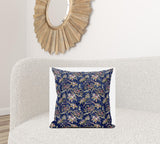 18" Blue Yellow Roses Suede Throw Pillow