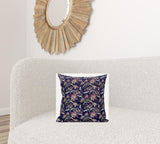 16" Midnight Blue Roses Suede Throw Pillow