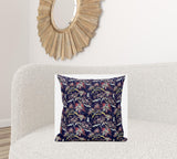 18" Midnight Blue Roses Suede Throw Pillow