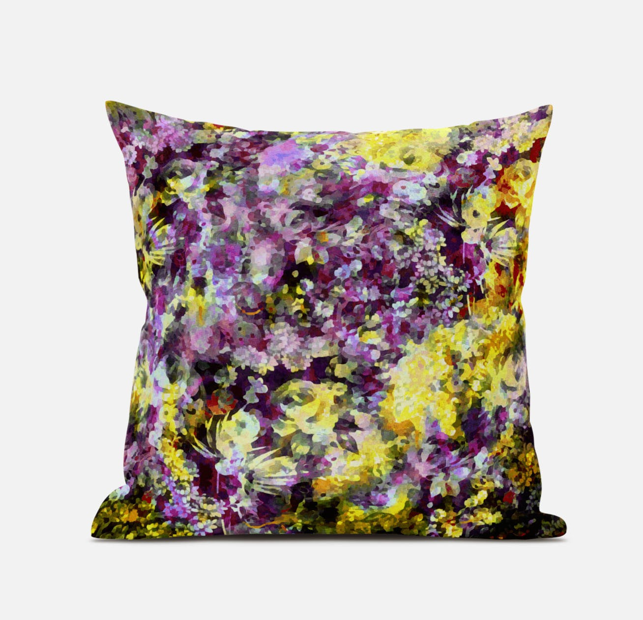 16" Purple Yellow Springtime Suede Throw Pillow