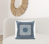 18” Blue White Holy Floral Suede Throw Pillow
