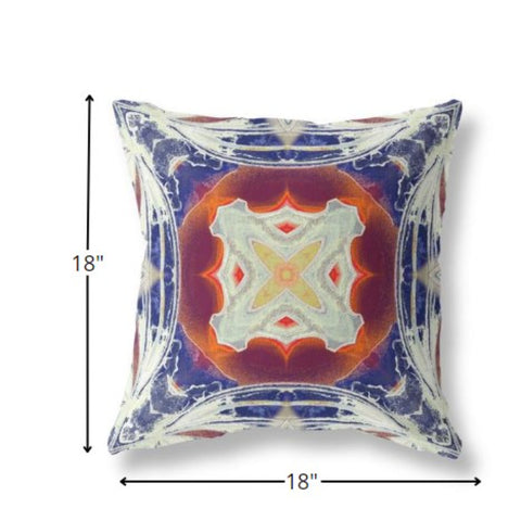 18” Indigo White Geo Tribal Indoor Outdoor Throw Pillow