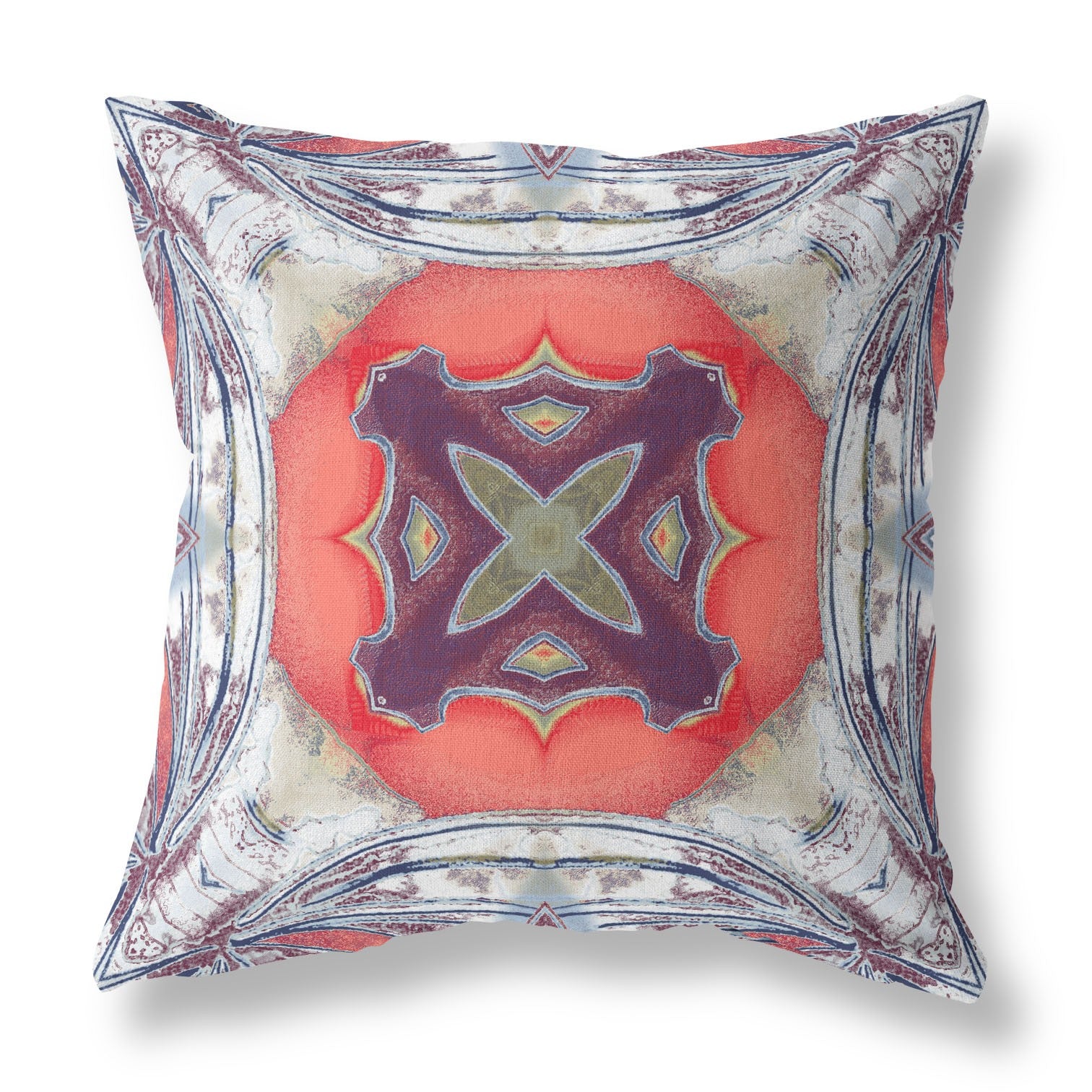 16” Gray Peach Geo Tribal Indoor Outdoor Throw Pillow