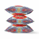 18” Blue Orange Geo Tribal Indoor Outdoor Throw Pillow