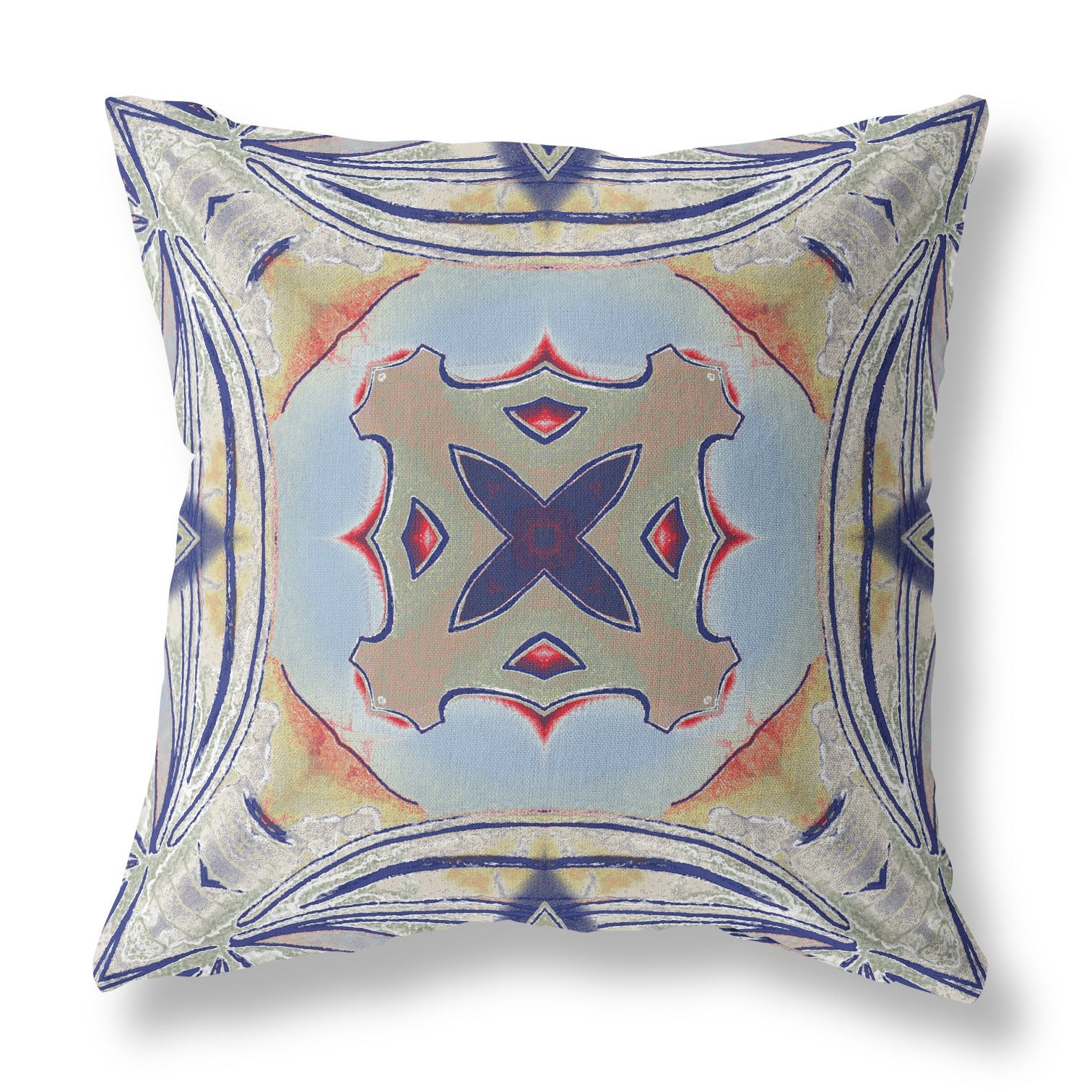 18” Navy Sage Geo Tribal Indoor Outdoor Throw Pillow