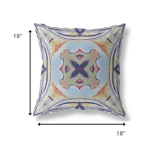 18” Navy Sage Geo Tribal Indoor Outdoor Throw Pillow