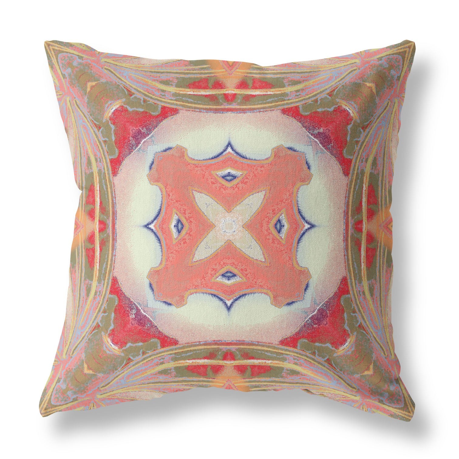 16” Peach Green Geo Tribal Indoor Outdoor Throw Pillow