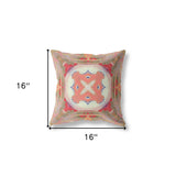 16” Peach Green Geo Tribal Indoor Outdoor Throw Pillow