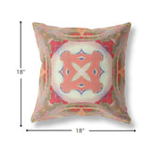 18” Peach Green Geo Tribal Indoor Outdoor Throw Pillow