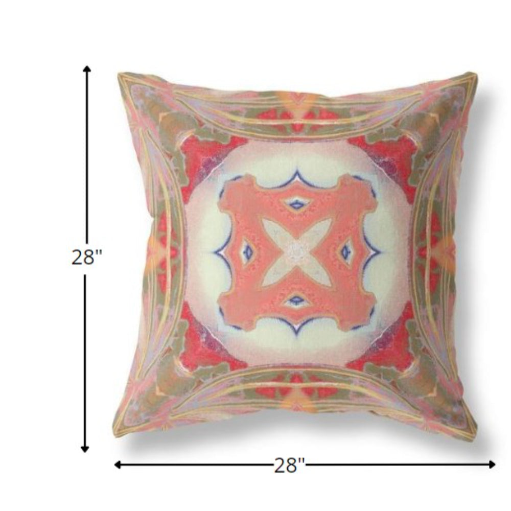 18” Peach Green Geo Tribal Indoor Outdoor Throw Pillow