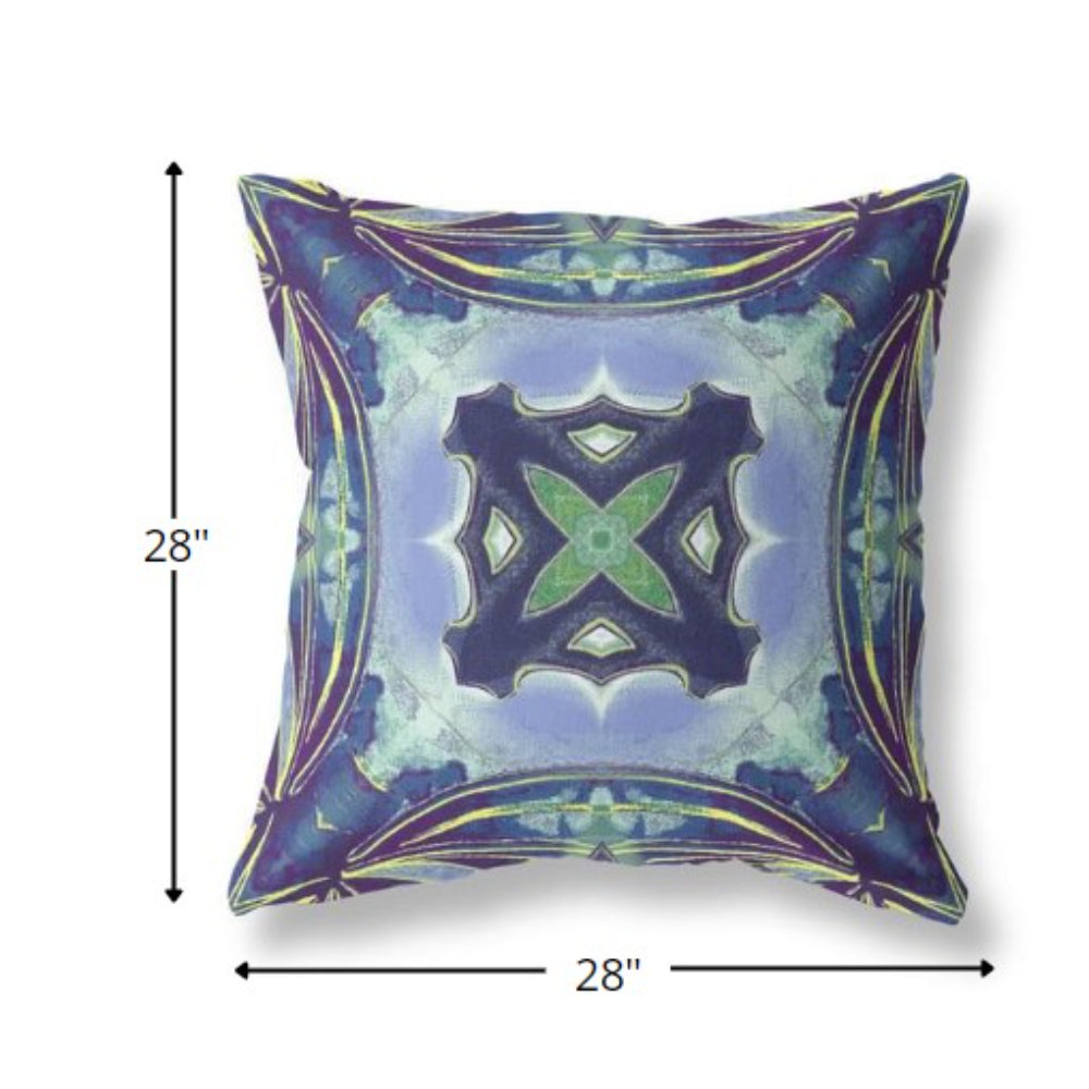 18” Blue Green Geo Tribal Indoor Outdoor Throw Pillow