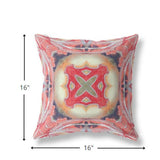 16” Peach Red Geo Tribal Indoor Outdoor Throw Pillow