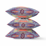 16” Purple Orange Geo Tribal Indoor Outdoor Throw Pillow