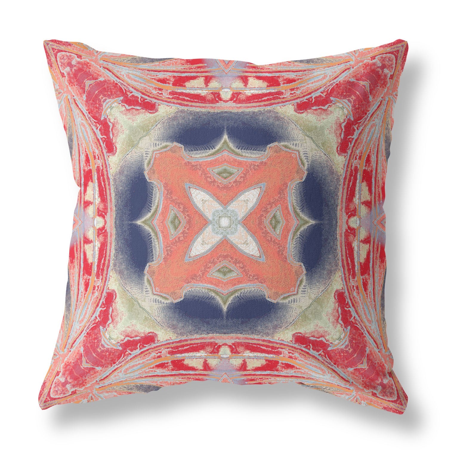 16” Red Cream Geo Tribal Indoor Outdoor Throw Pillow