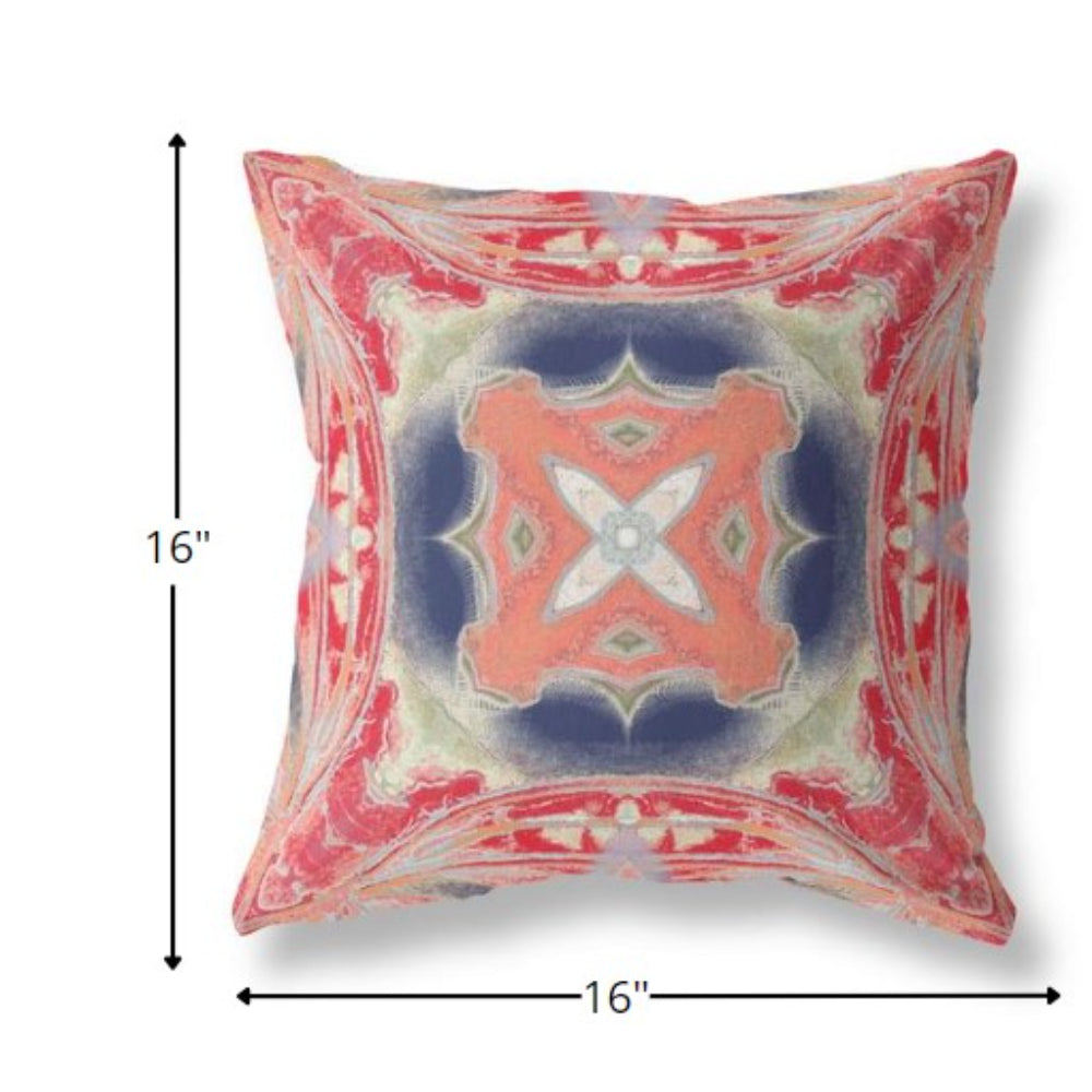 16” Red Cream Geo Tribal Indoor Outdoor Throw Pillow