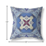 18” Blue Cream Geo Tribal Indoor Outdoor Throw Pillow