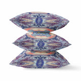 18” Indigo Peach Geo Tribal Indoor Outdoor Throw Pillow