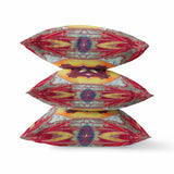 16” Red Yellow Geo Tribal Indoor Outdoor Throw Pillow