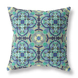 16" Aqua Indigo Cloverleaf Indoor Outdoor Throw Pillow