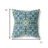 16" Aqua Indigo Cloverleaf Indoor Outdoor Throw Pillow