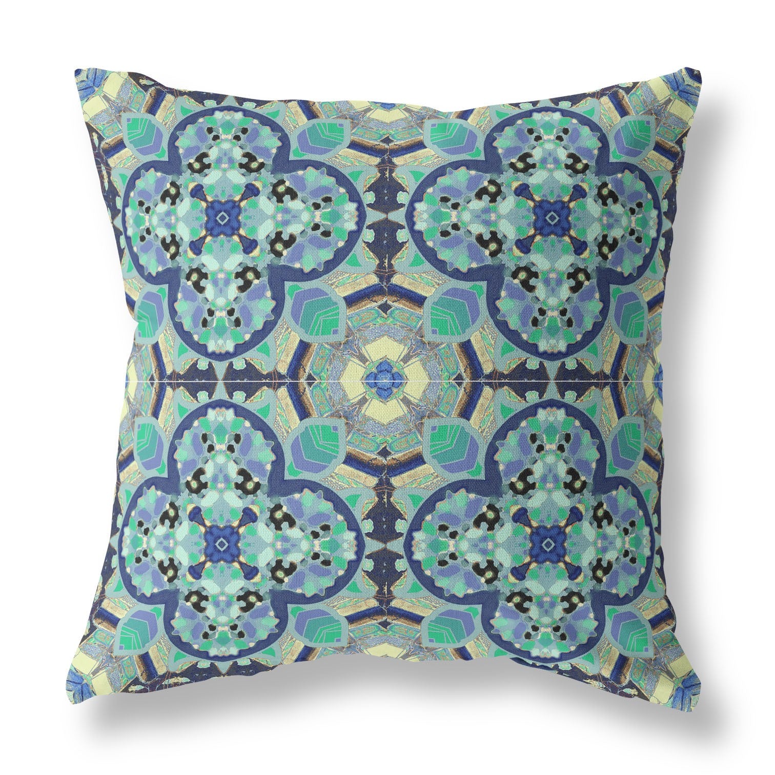 18" Aqua Indigo Cloverleaf Indoor Outdoor Throw Pillow