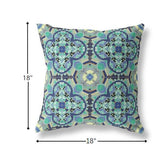 18" Aqua Indigo Cloverleaf Indoor Outdoor Throw Pillow