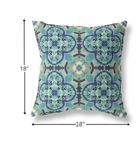 18" Aqua Indigo Cloverleaf Indoor Outdoor Throw Pillow