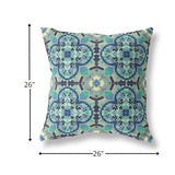 18" Aqua Indigo Cloverleaf Indoor Outdoor Throw Pillow