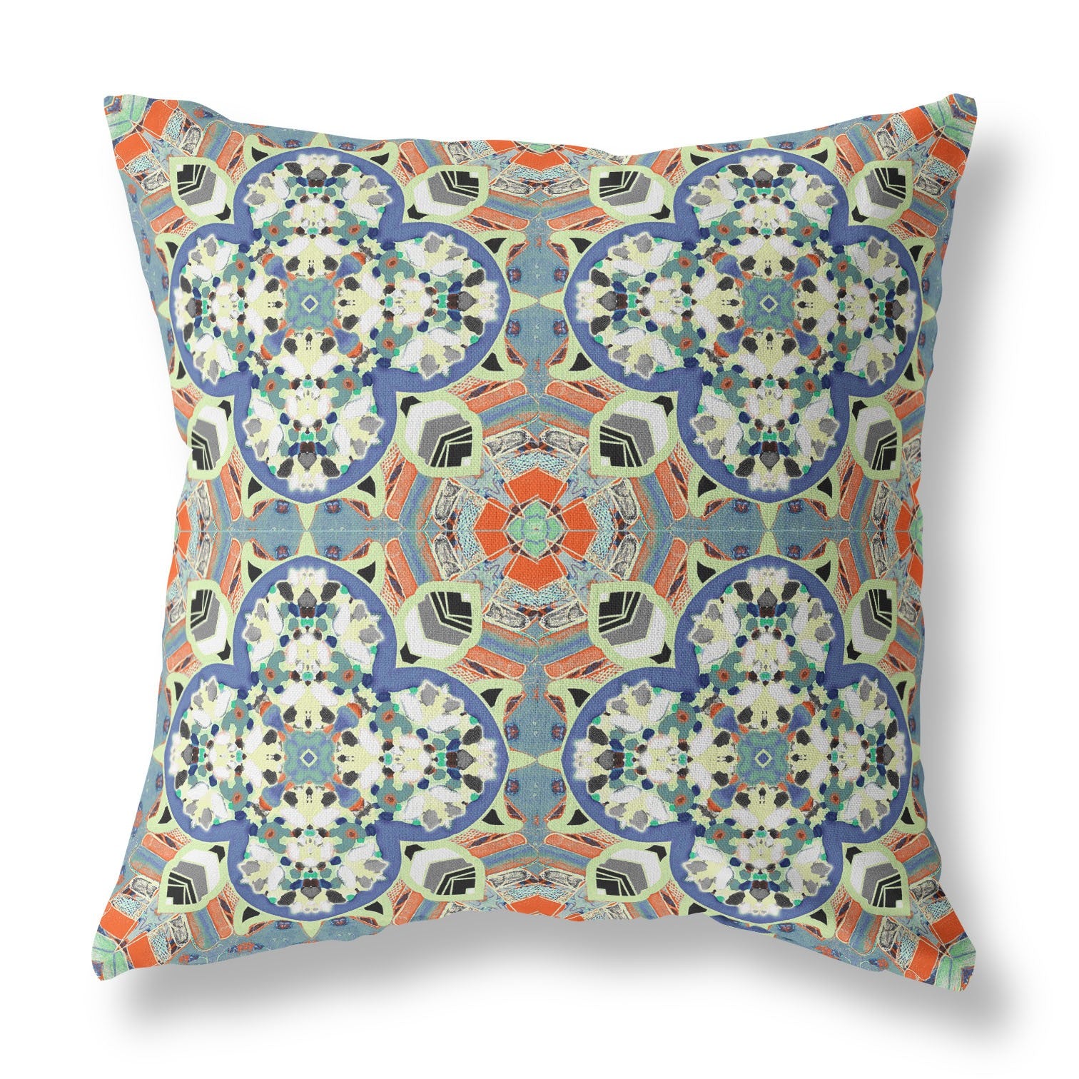 18" Blue Cream Cloverleaf Indoor Outdoor Throw Pillow