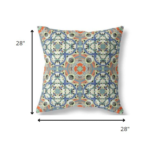 18" Blue Cream Cloverleaf Indoor Outdoor Throw Pillow